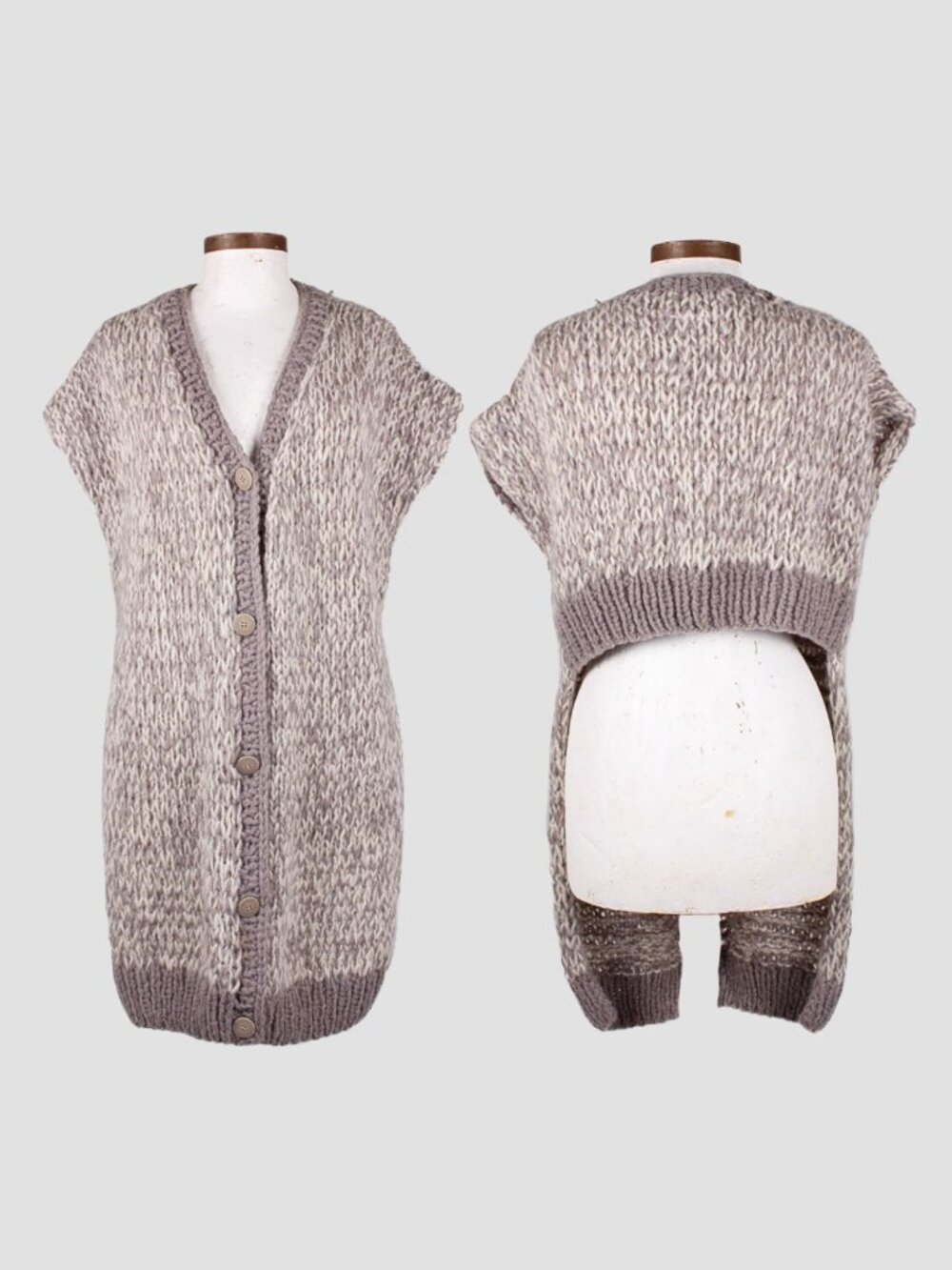 MAISON MARTIN MARGIELA MM6 Light Grey High-Low Alpaca Wool Cardigan M